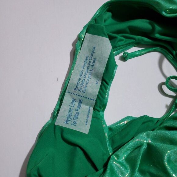 Good American Tiny Ties String Bikini Bottom Metallic Green Size 5 2XL Sparkle - Picture 7 of 9